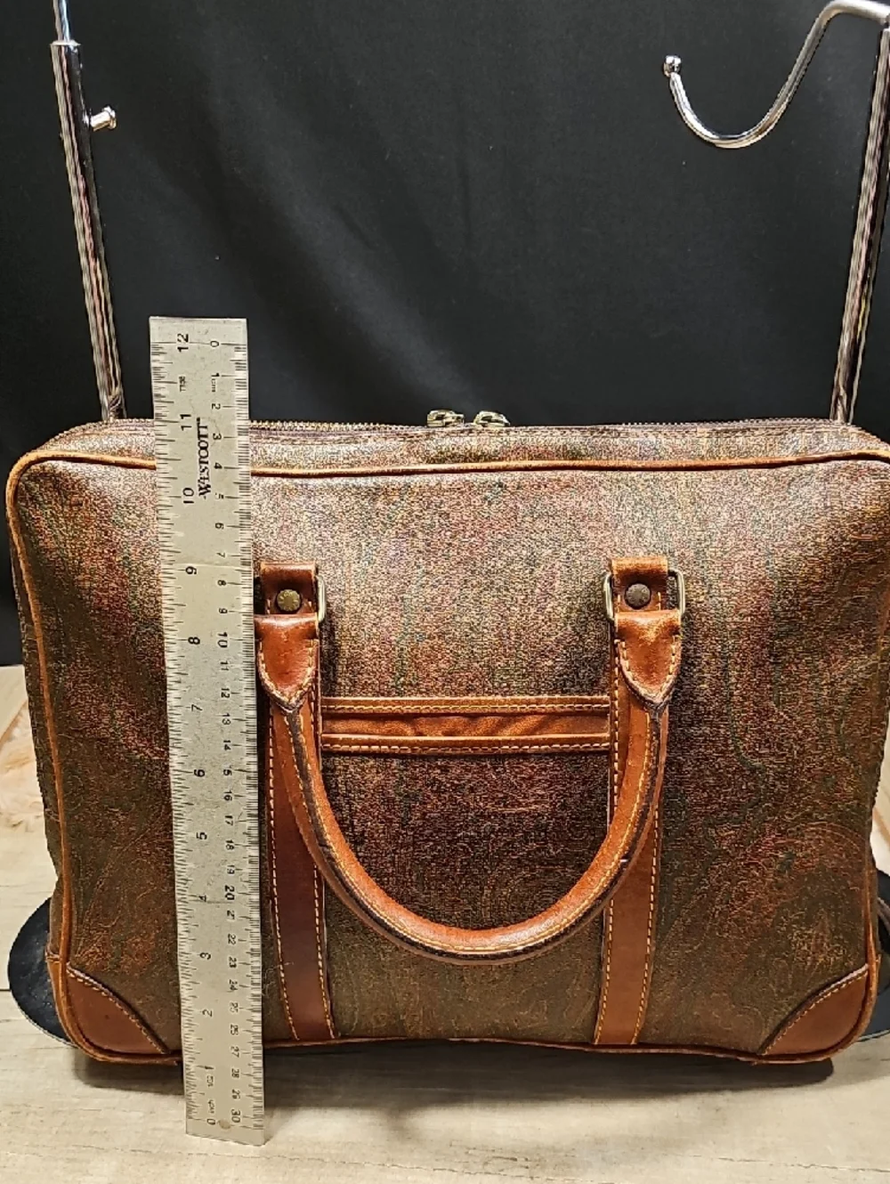 Etro Brown Paisley Leather Briefcase - Classic Travel Bag